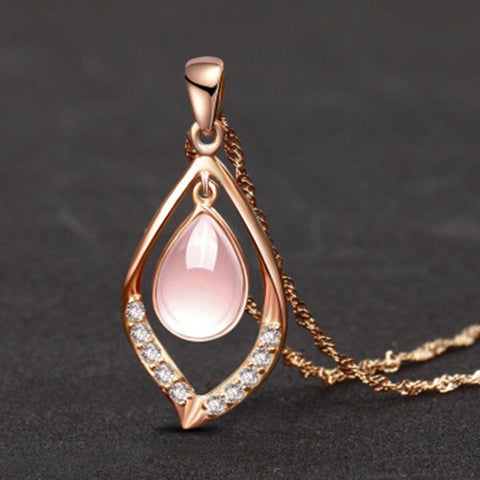 Collier Pierre Rose en Goutte D'eau