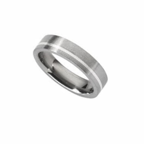 Rock Lobster Ring Titanium and Silver off set stripe Ring