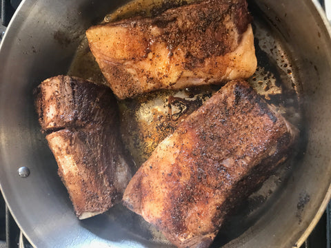 Searing grass-fed beef short ribs