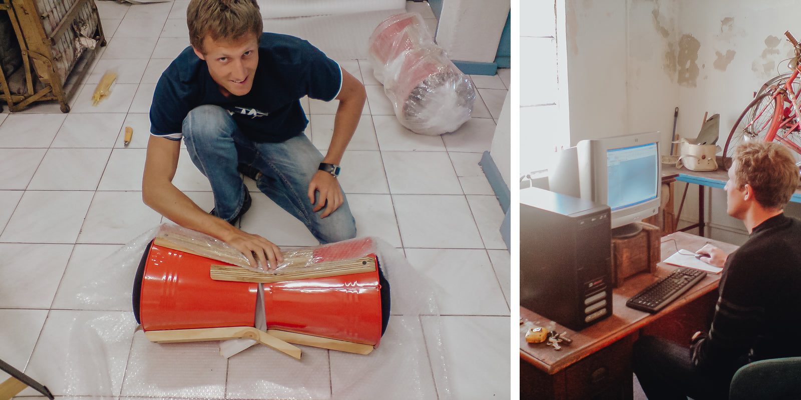 James Lennard packaging the bucket stool