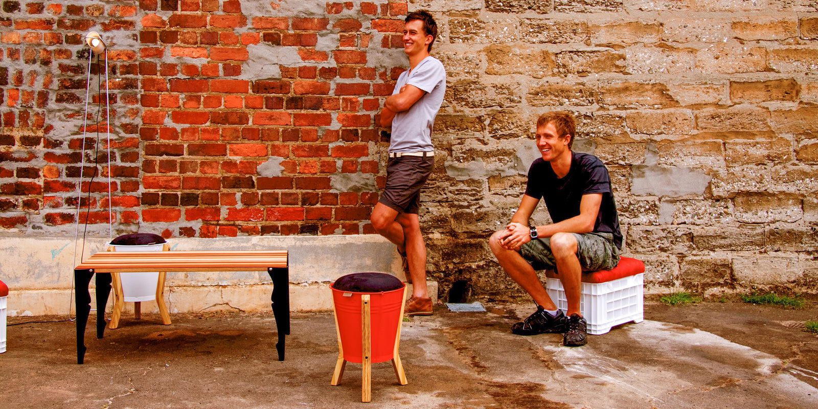 Luke Pedersen and James Lennard with the bucket stool