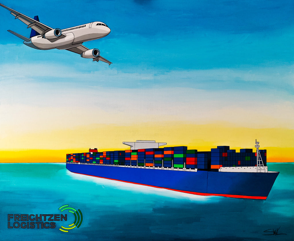 Commission Painting Harbour Sea Plane Freight Ship