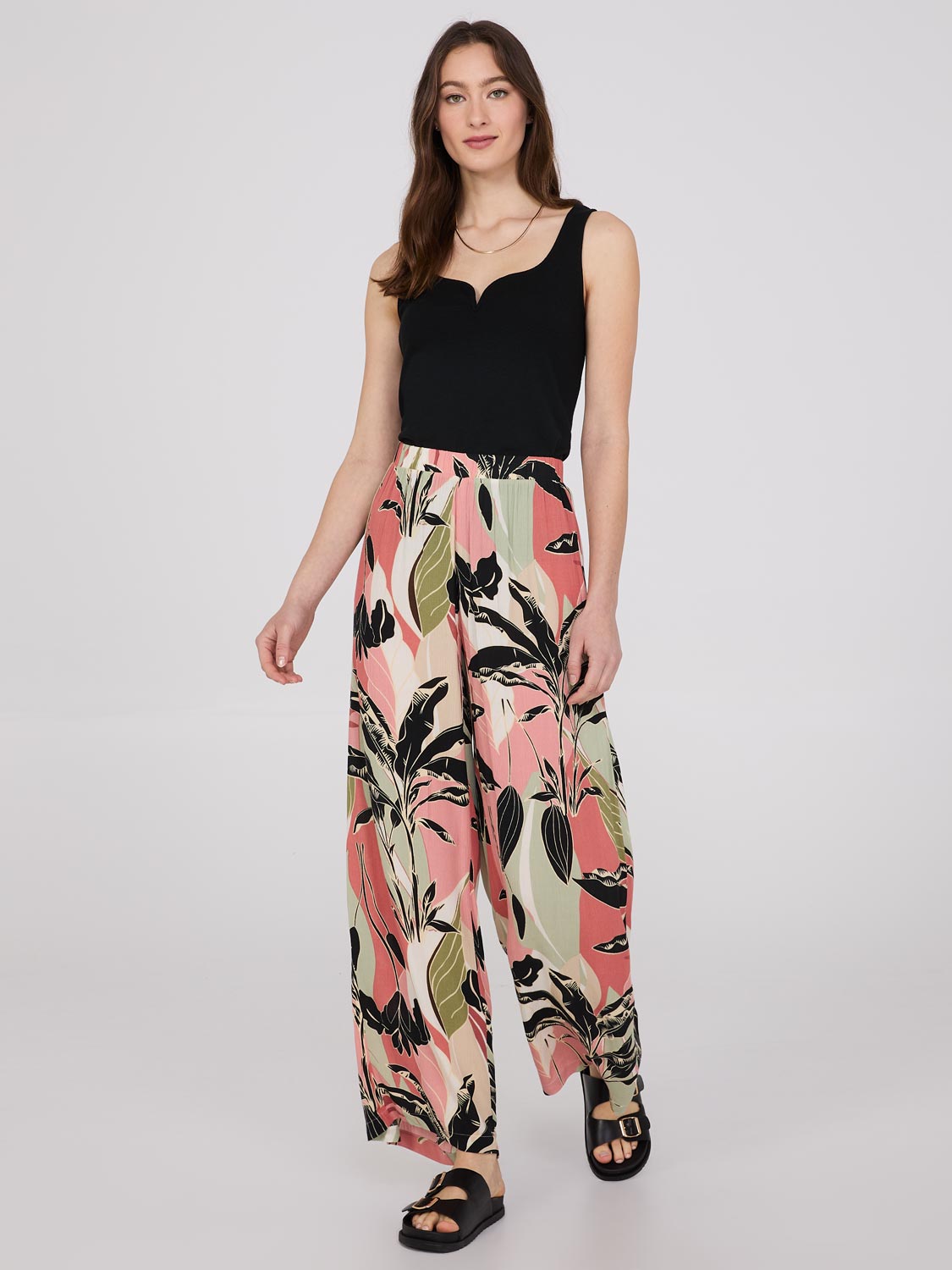 Tropical Print Crinkle Gauze Palazzo Pant