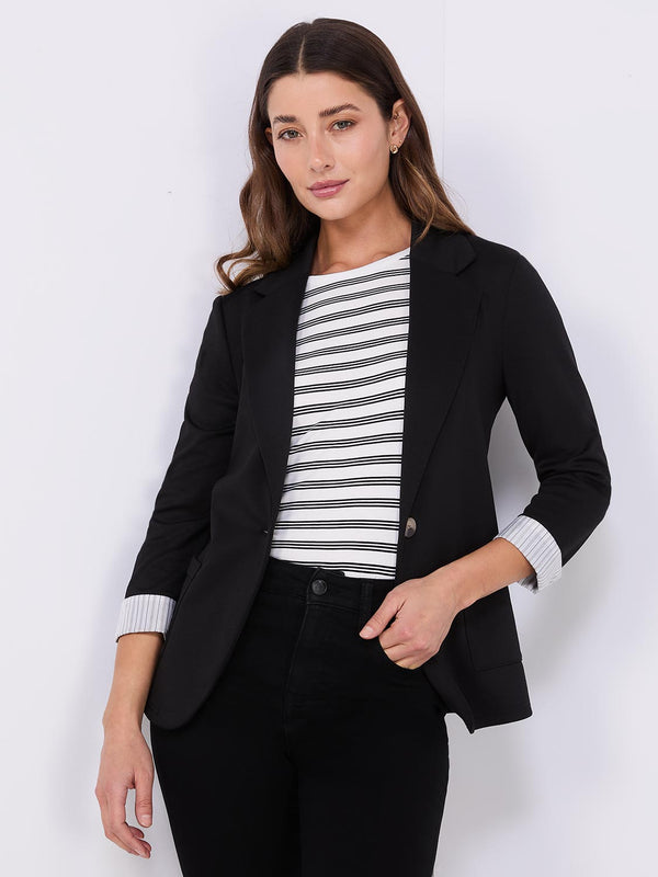 Women One Button 3/4 Sleeve Black Blazer Open Front Cardigan Jacket Work  Office Petite Blazer (S, 01 Black) at  Women's Clothing store