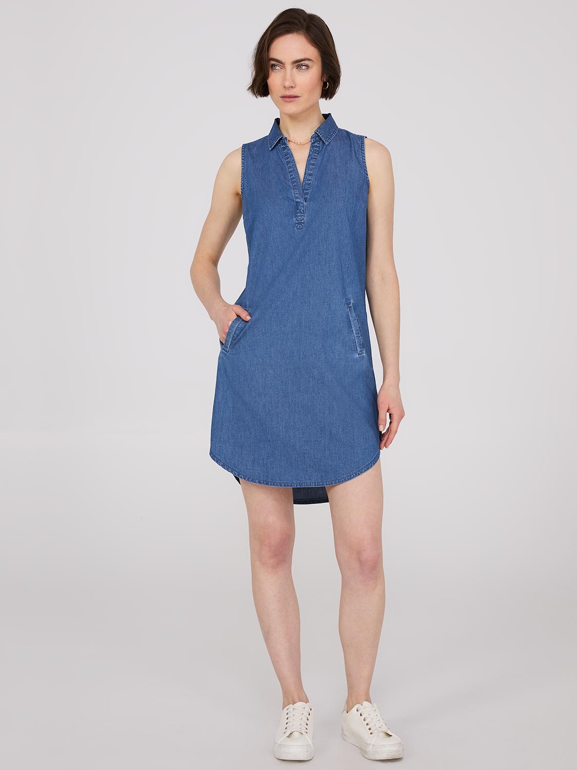 Sleeveless Denim Shirt Dress