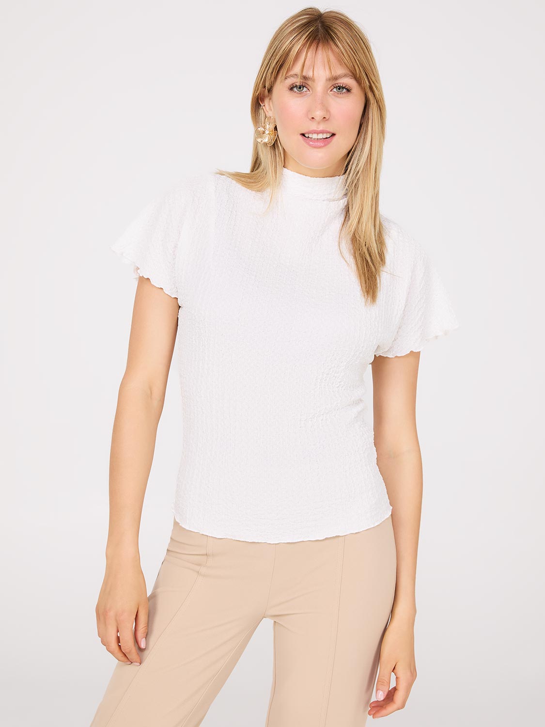 Short Dolman Sleeve Textured Mock Neck Top