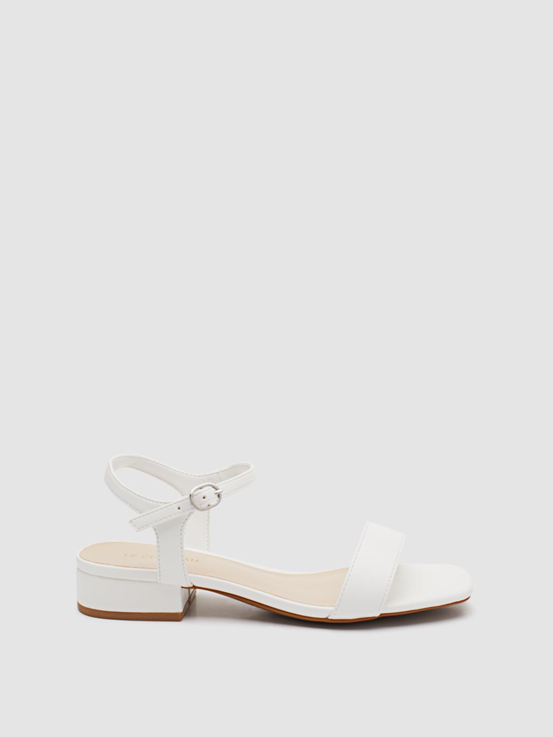 Square Toe Faux Leather Low Block Heel Sandal