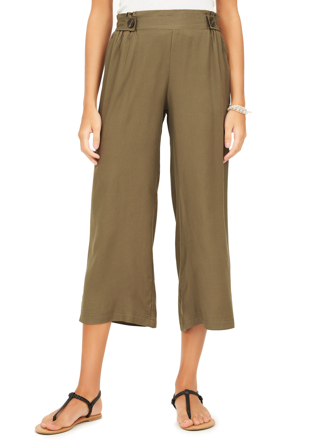 Solid Elastic Gaucho Pants