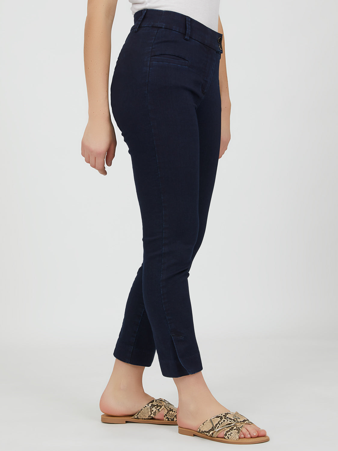 high rise denim capris