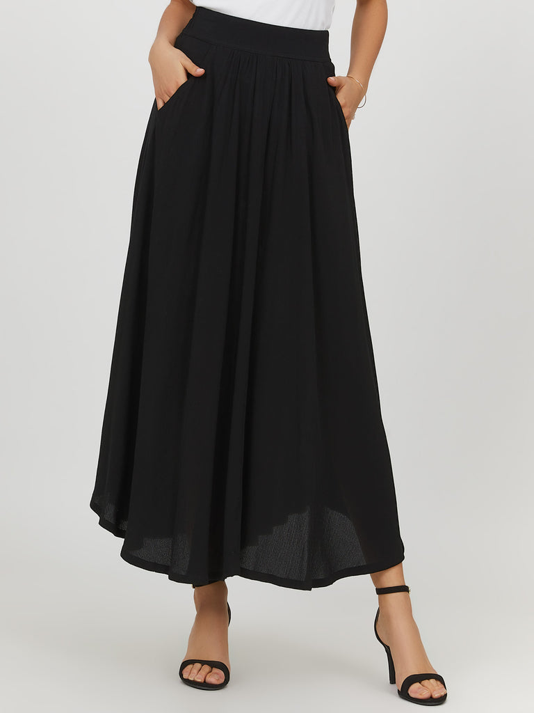 Elastic Waist Crinkle Maxi Skirt