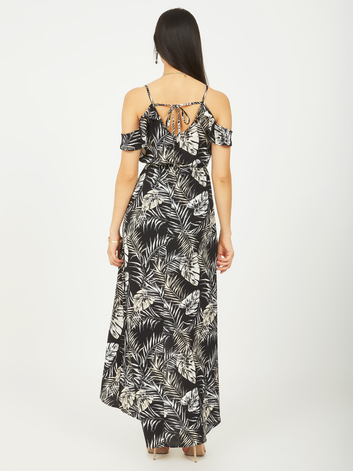 Cold-Shoulder Palm Tree Maxi Dress