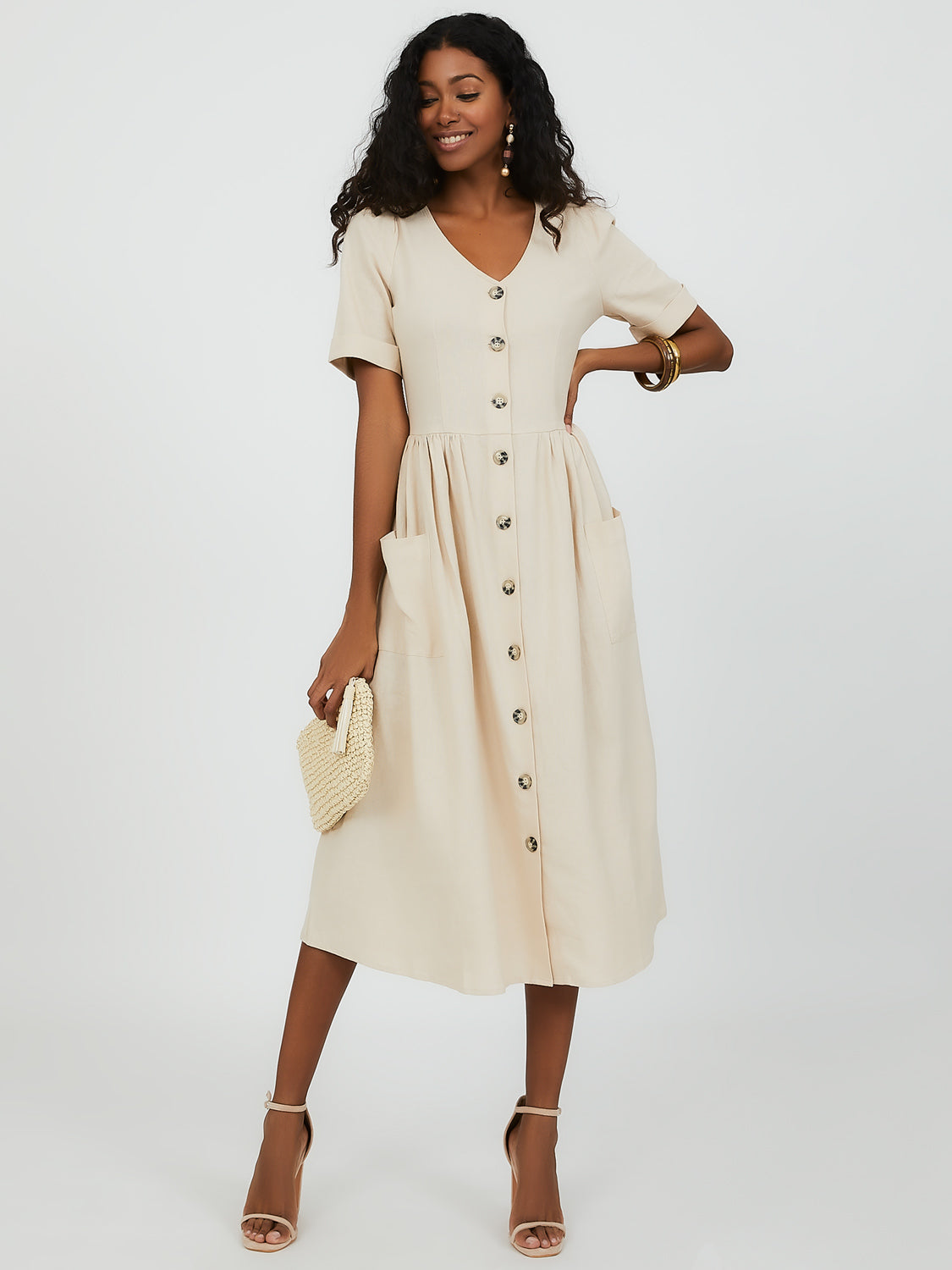 midi button down dress