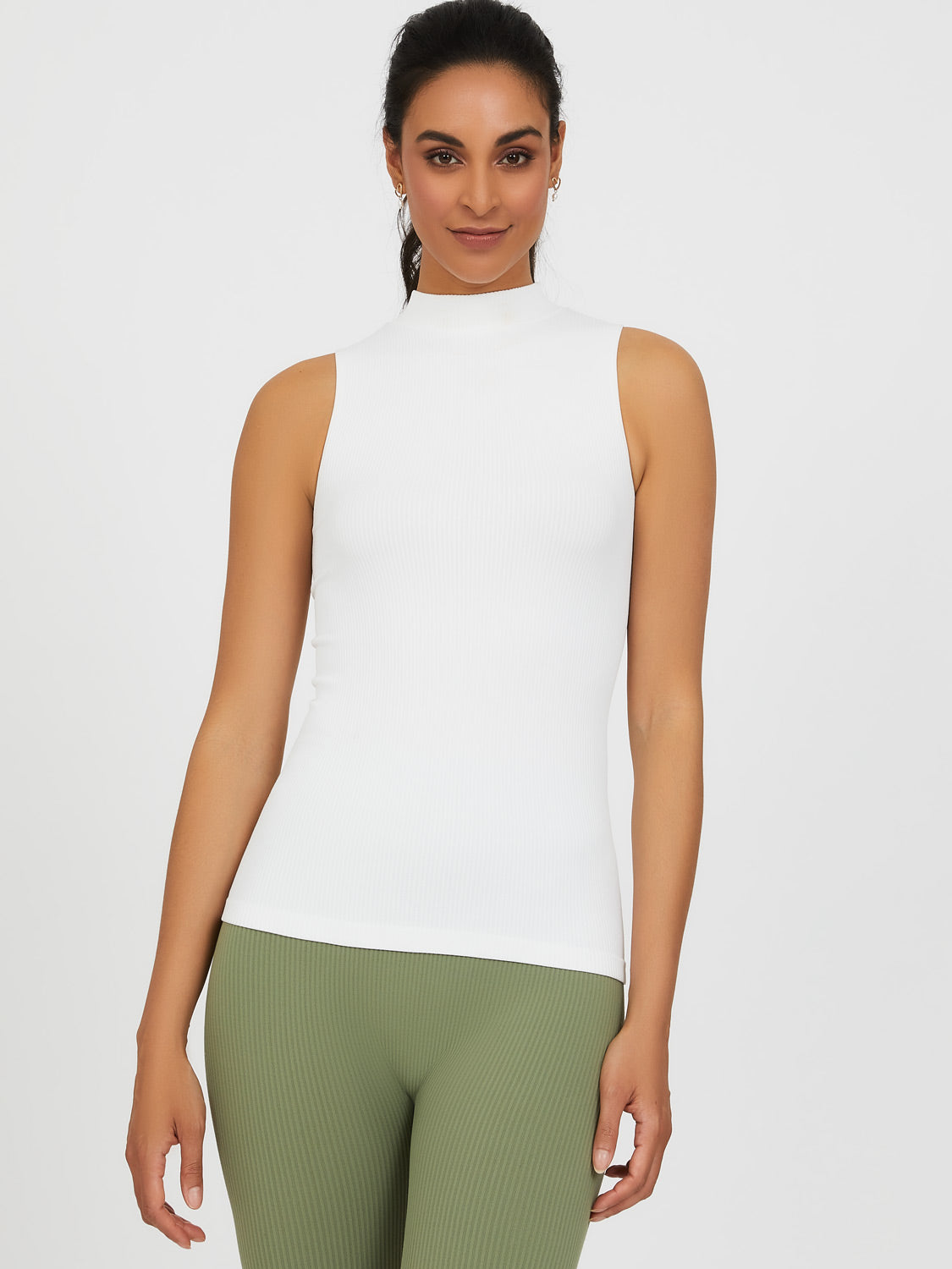 Sleeveless Mock Neck Rib Knit Top