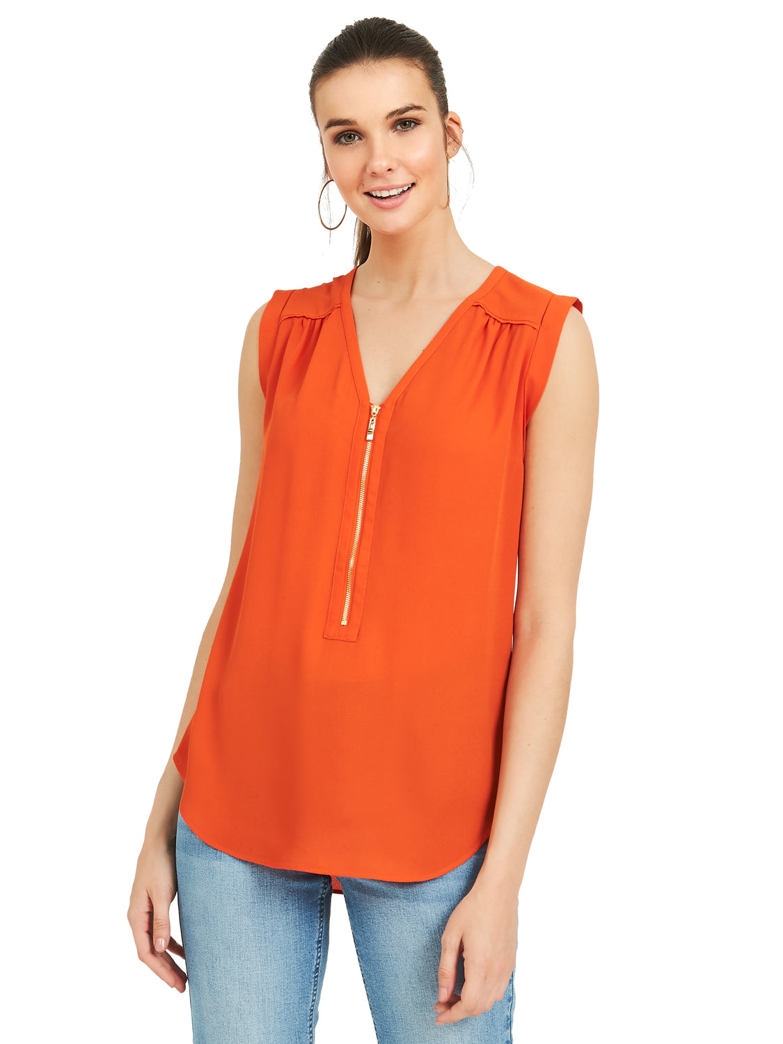 Sleeveless Blouse With Front Zipper