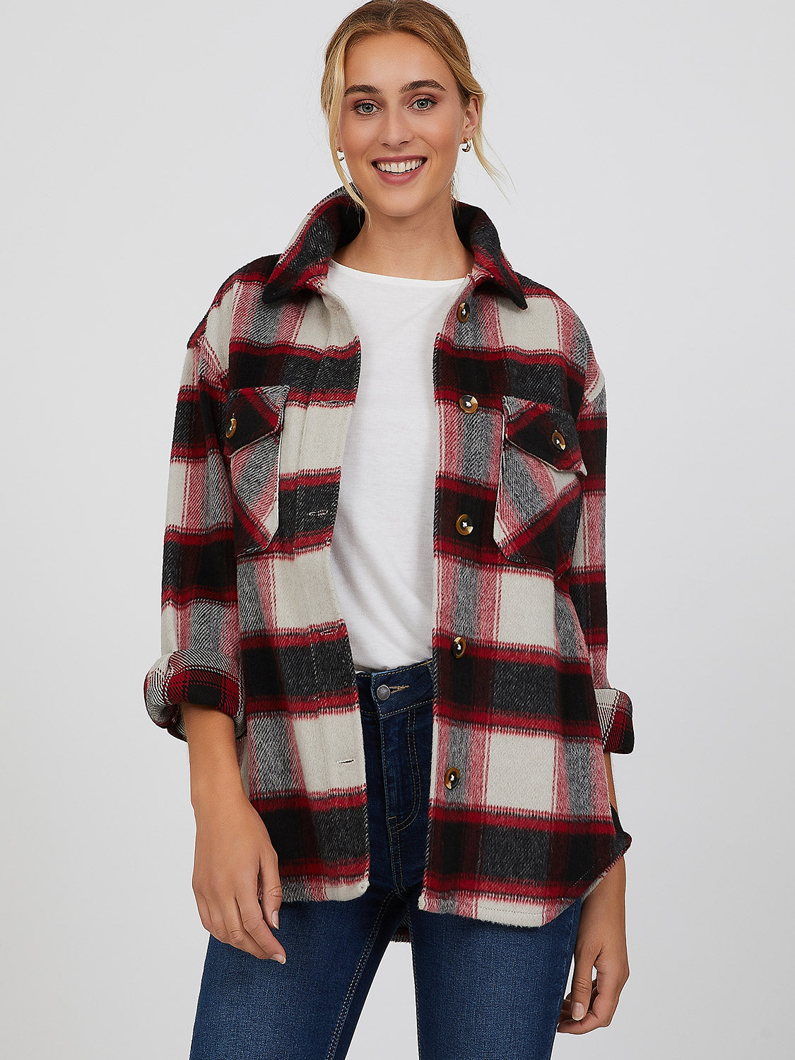 Unlined Button-Down Multicolor Plaid Shacket