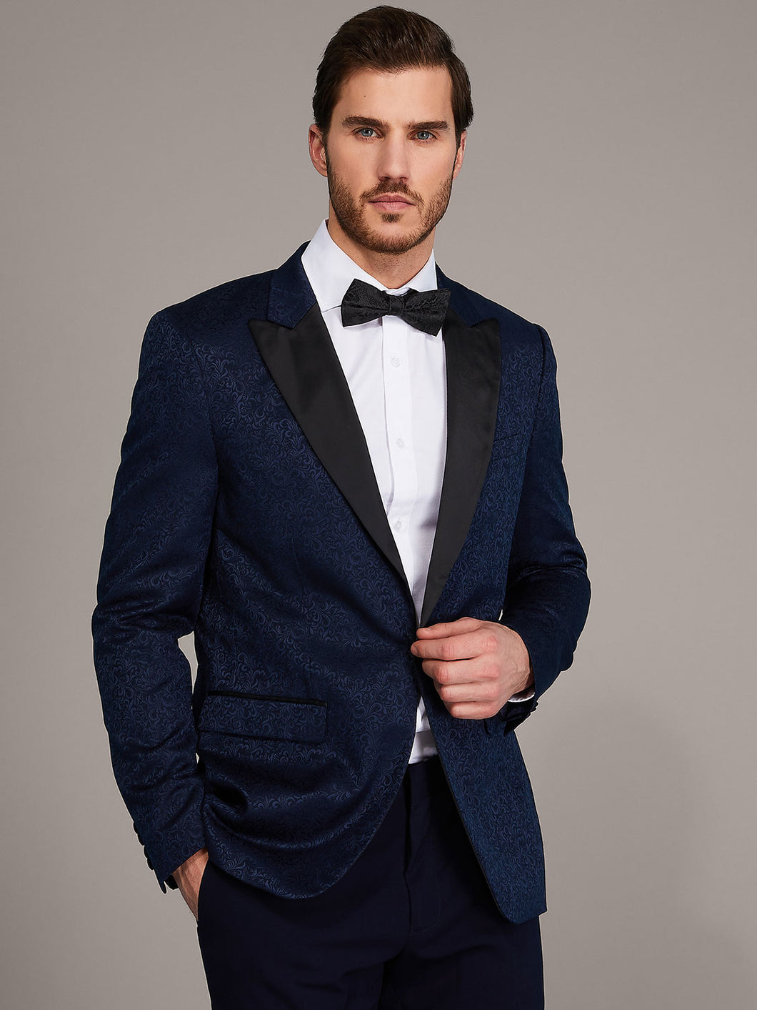 Jacquard Contemporary Fit Suit Jacket With Satin Pique Lapel