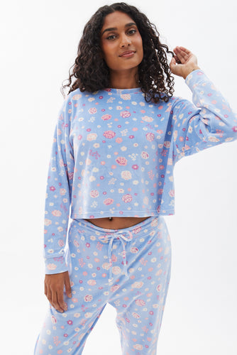 Horsebit print silk pajama set in dark blue and brown
