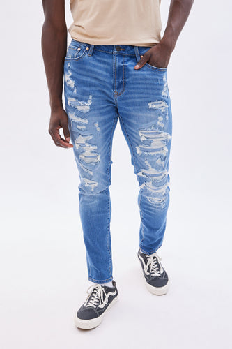 Men's Distressed Light Wash Athletic Skinny Jeans