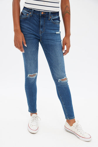 Missguided Blue High Waisted Ripped Jeggings, $40, Missguided