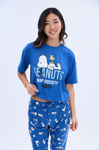 Pajama Sweatshirt and Leggings - Light blue/Peanuts - Ladies