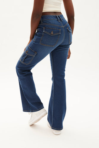 Flared Fit Mid waist Jeans, Medium Blue