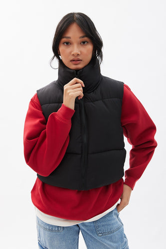 Cropped Puffer Vest - Black