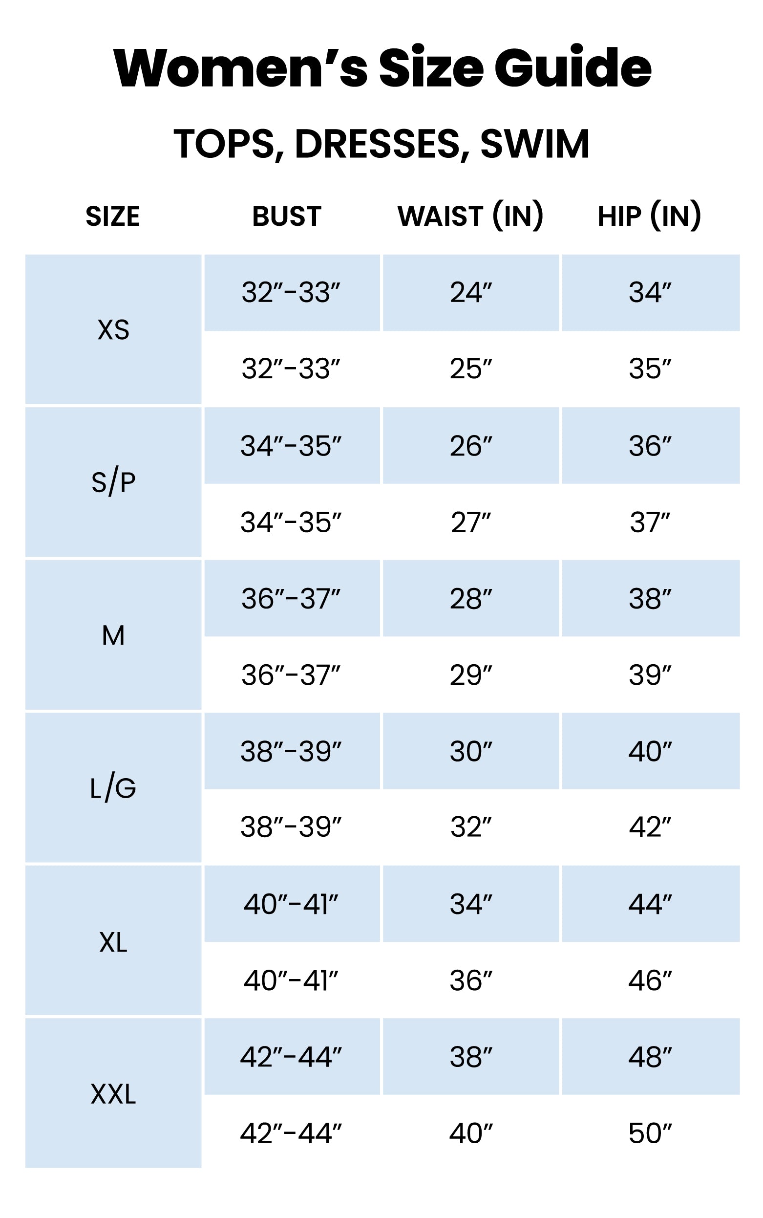 Size guide – Bluenotes