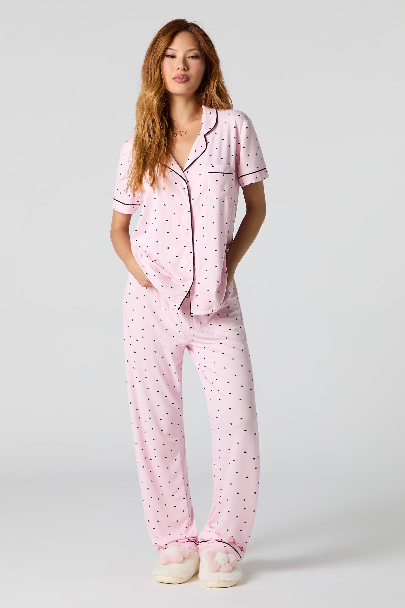 Image of Button-Up T-Shirt & Pant 2 Piece Pajama Set