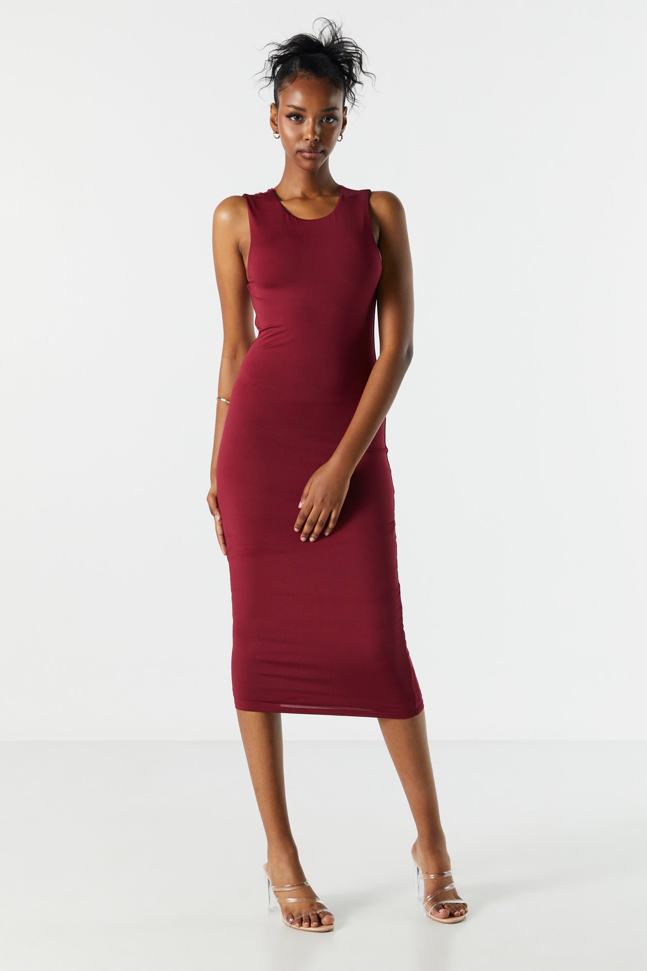 Urban Planet Contour Round Neck Midi Dress | Burgundy | Small | Women's