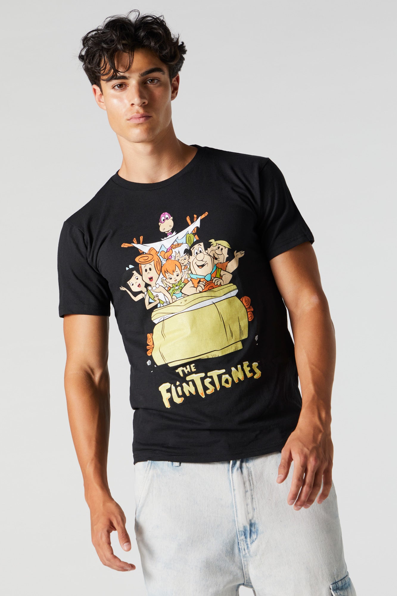 urban planet the flintstones graphic t-shirt | black | small | men's