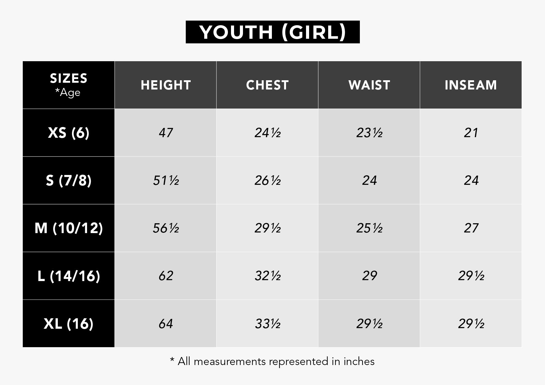 Junior Size Chart and Fit Guide