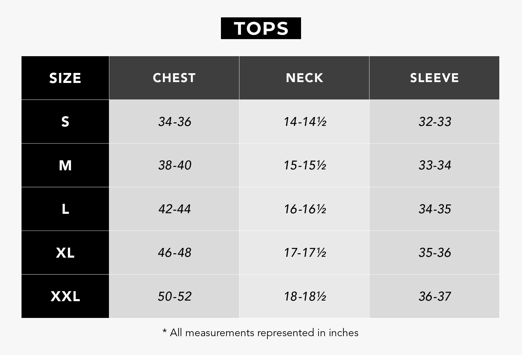 Urban Planet - Men's Tops Size Guide