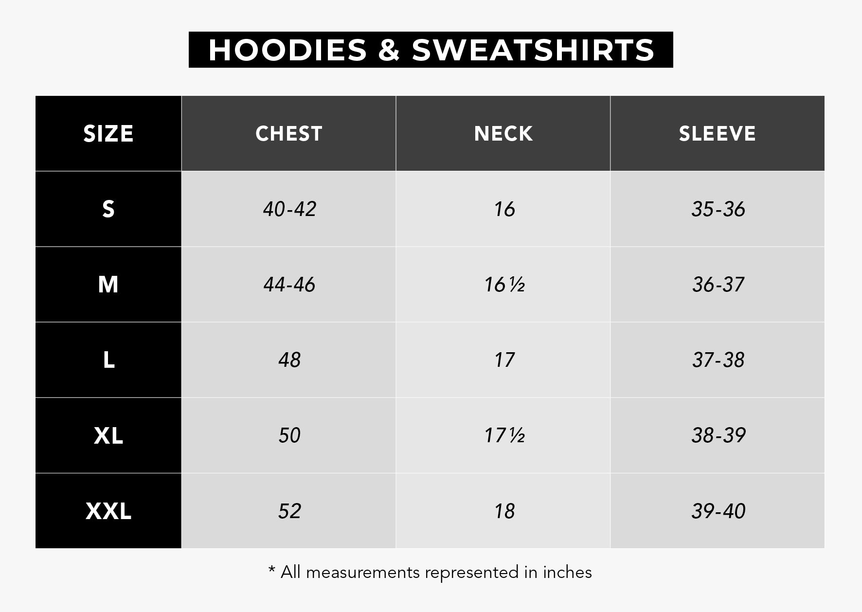 Urban Planet | Men's Hoodies & Sweatshirts Size Chart