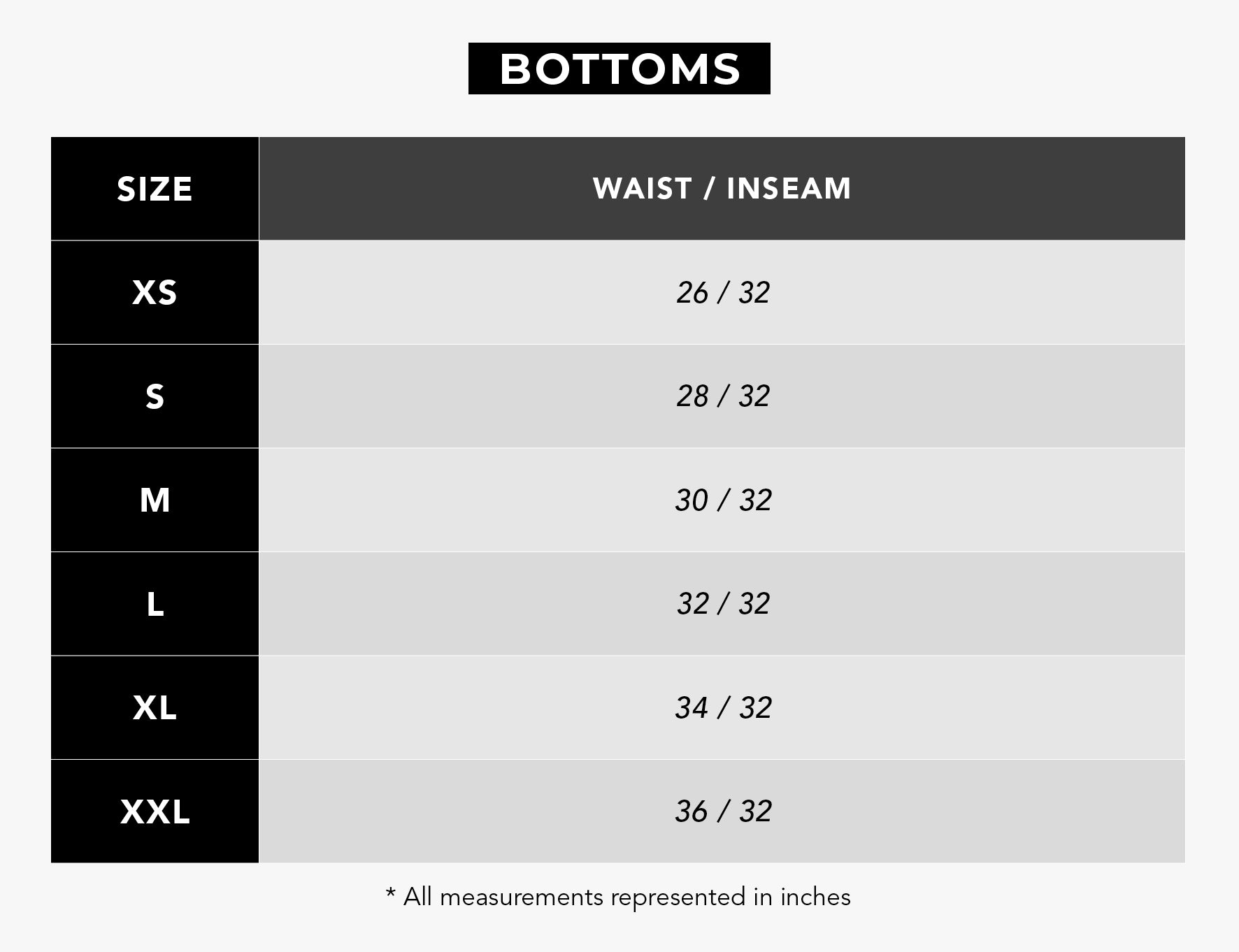 Urban Planet | Men's Bottoms Size Chart