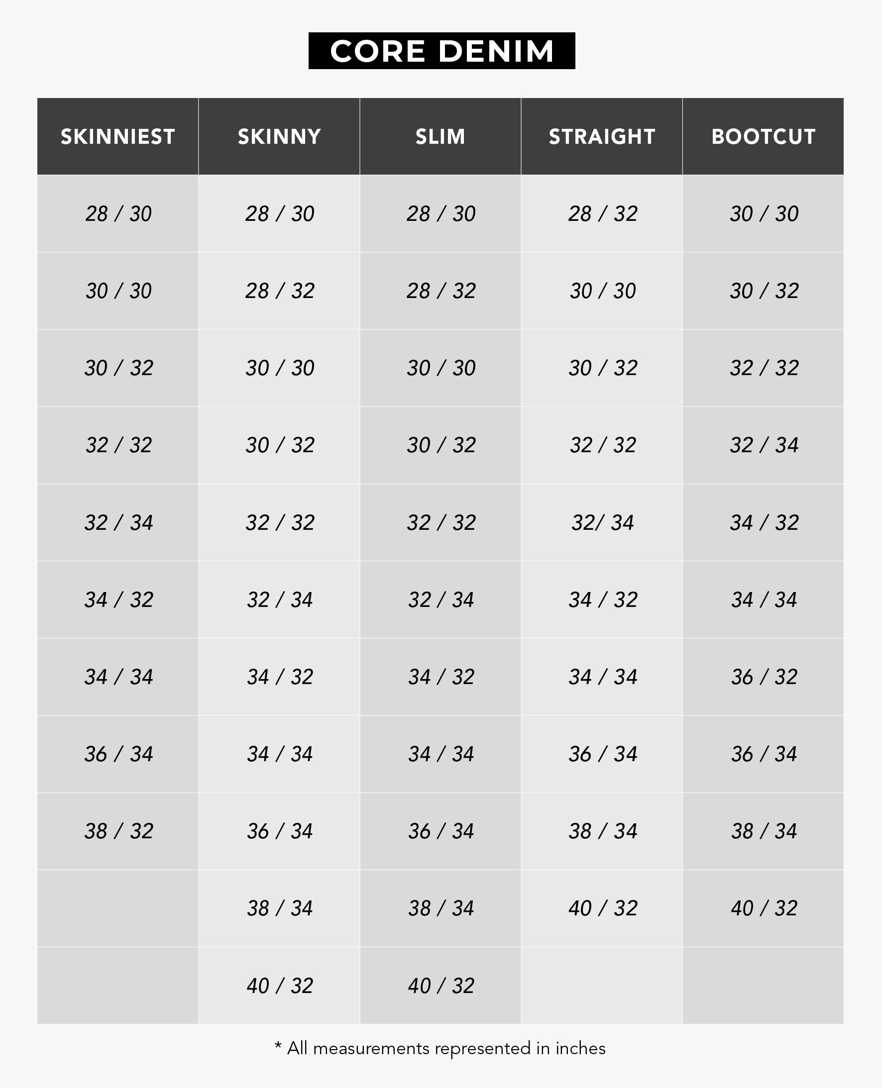 Size guides for women, men, and unisex