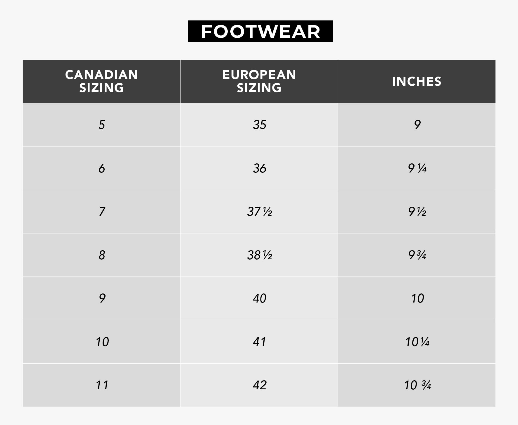 Urban Planet - Women's Footwear Size Guide