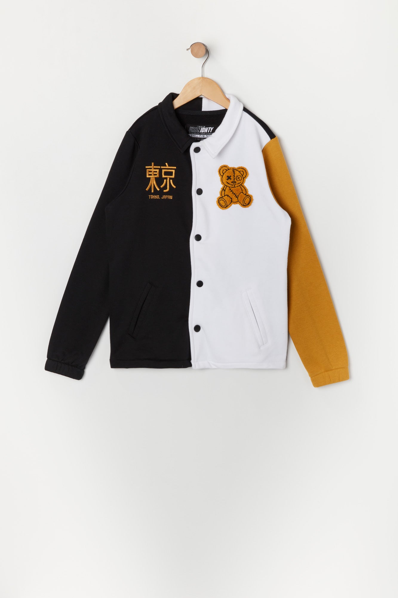 urban planet boys fleece colourblock embroidered coach jacket hoodies | black | m (10/12)