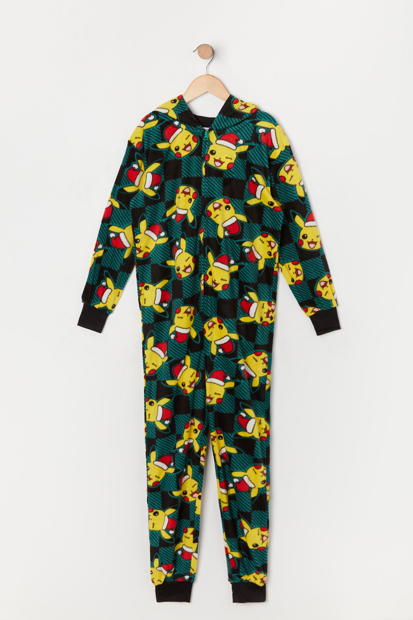 urban planet youth plush xmas pikachu print onesie | green | m (10/12)