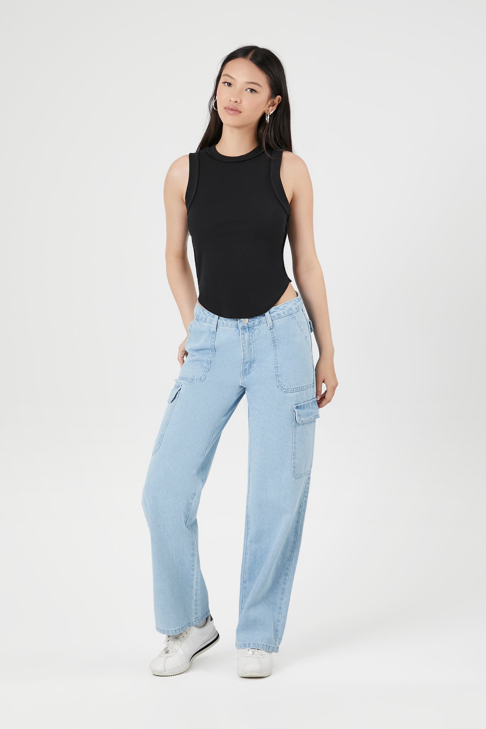 urban planet wide leg cargo jeans | light denim blue | 26 | women's