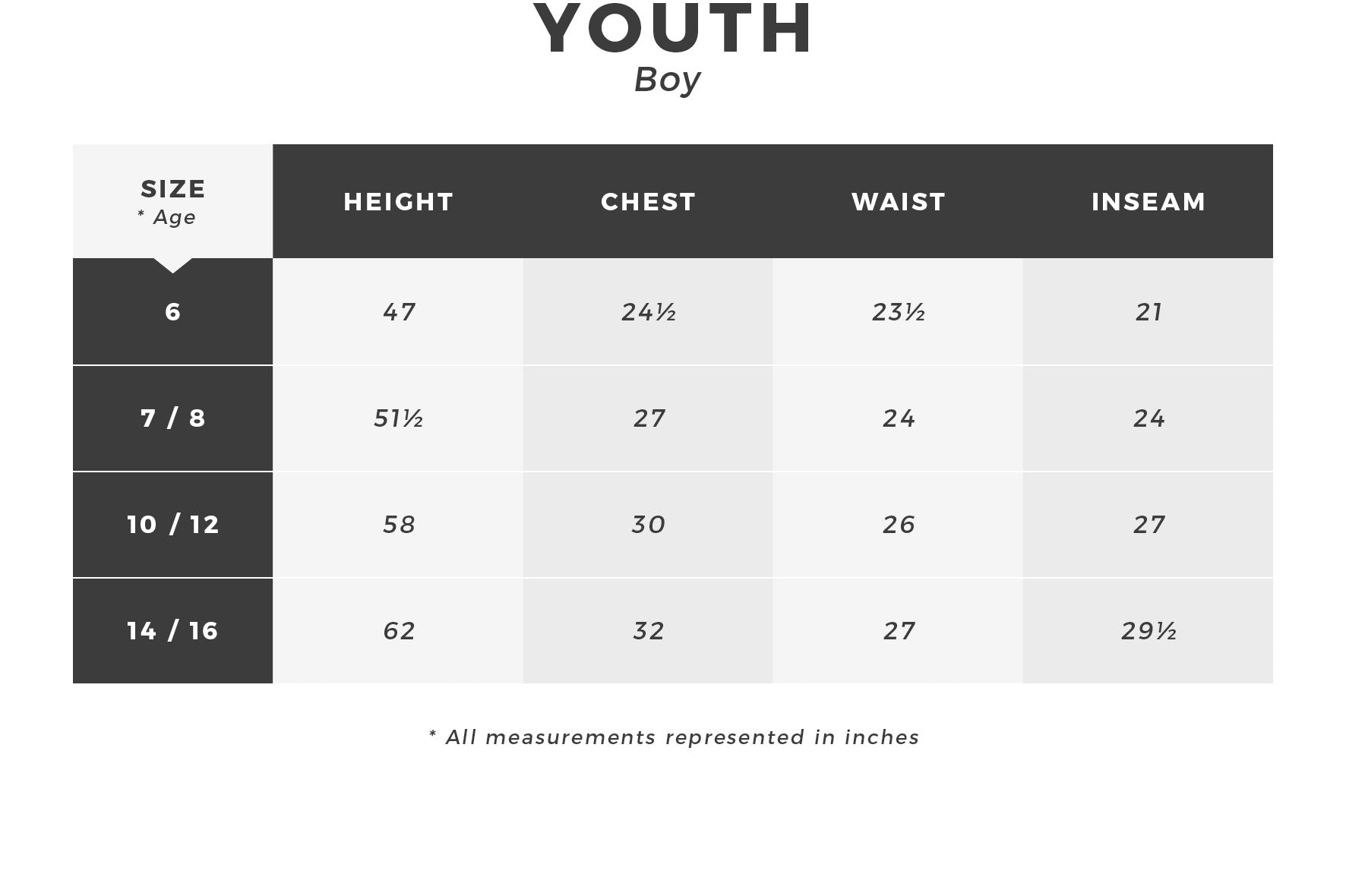 Youth Xxs Size Chart