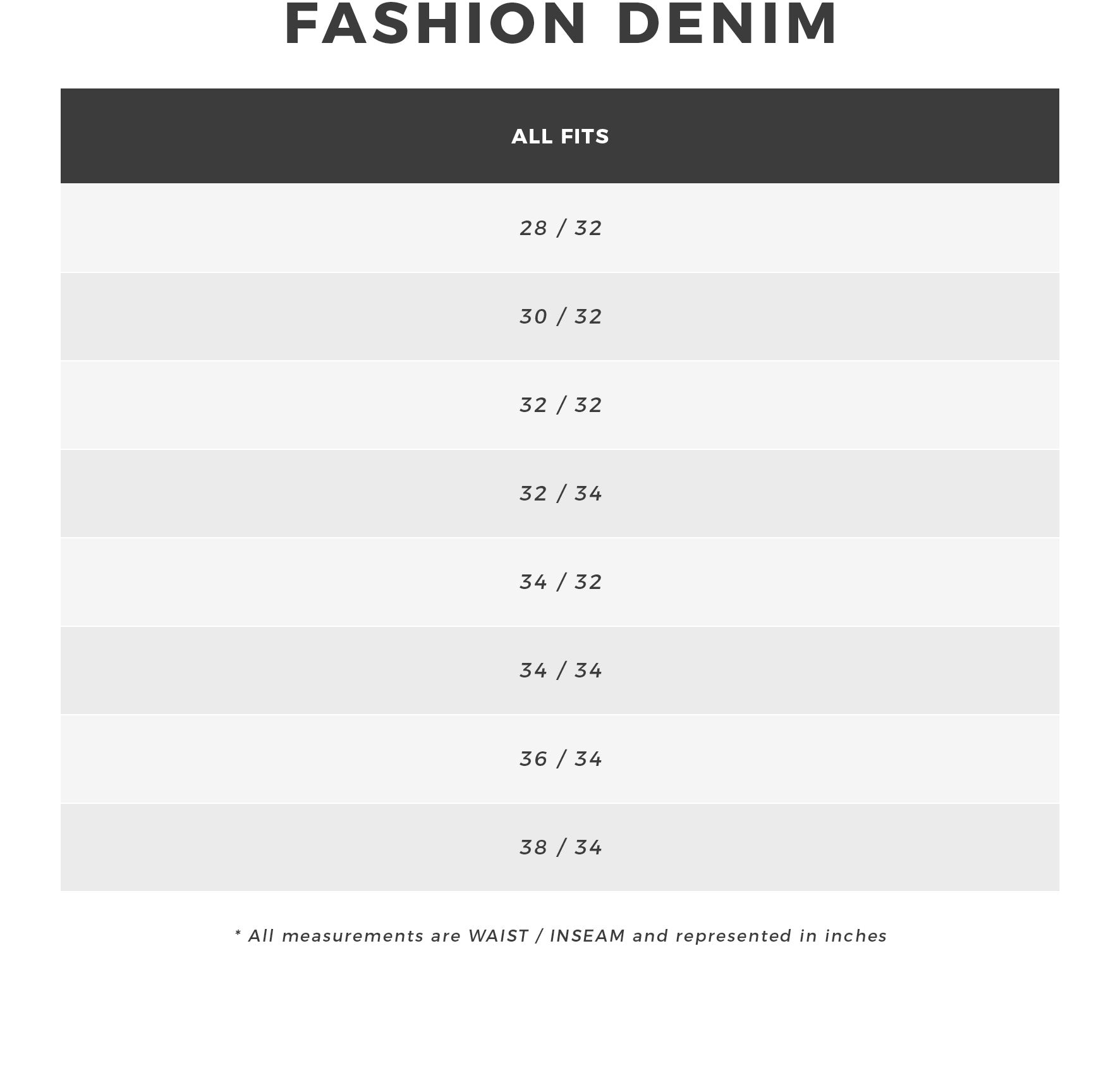 New London Jeans Size Chart