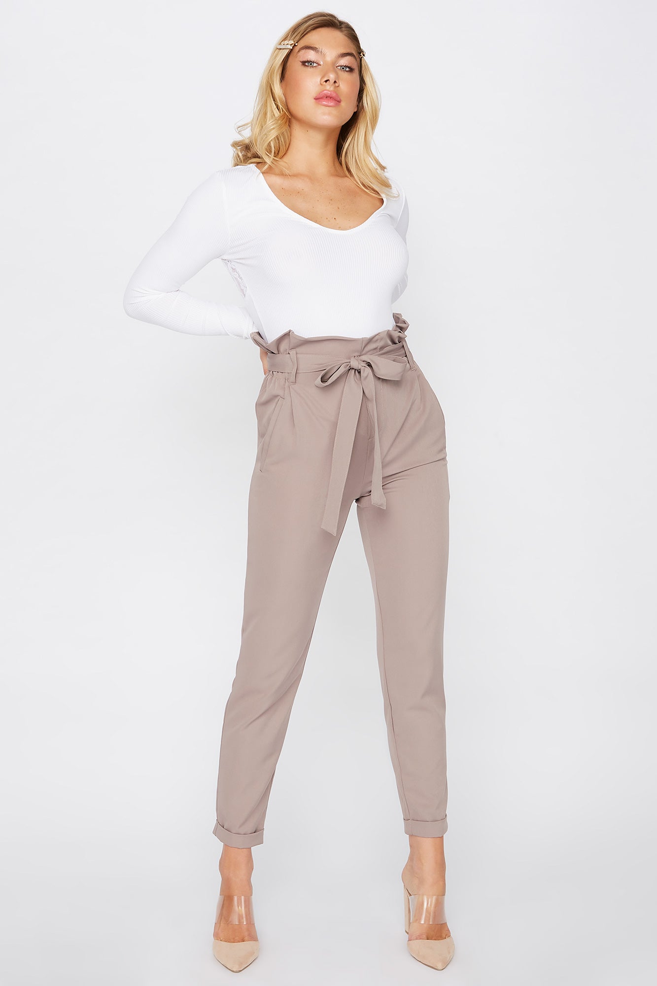 Image of Cuffed Self Belted Paperbag Pant