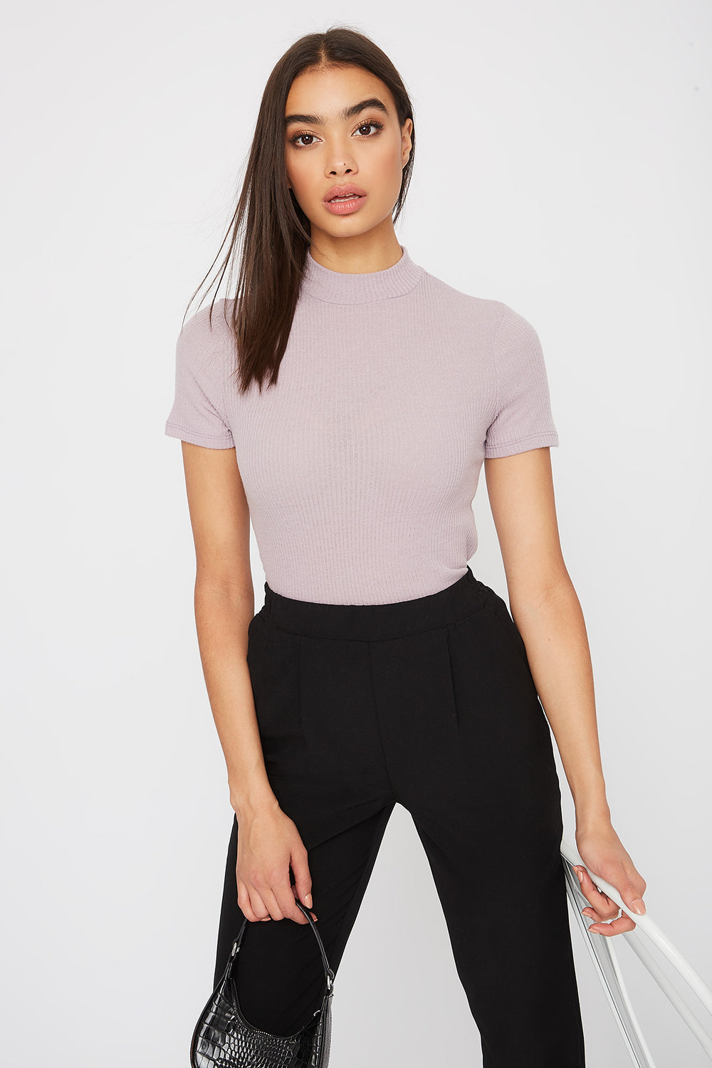 Ribbed Mock Neck T-Shirt - Urban Planet