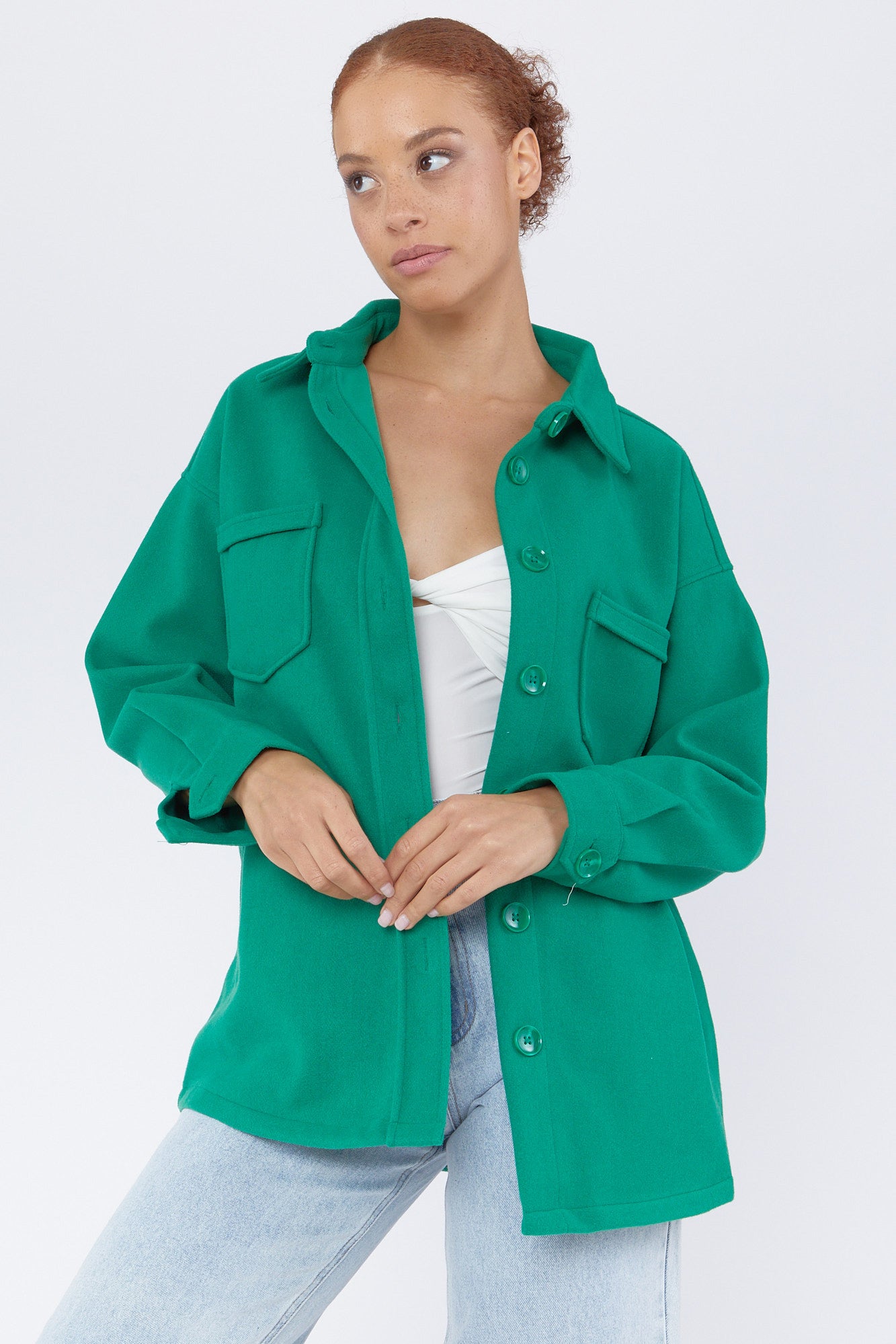 Urban Planet Fleece Button-Up Shacket | Green | Xl | Women's