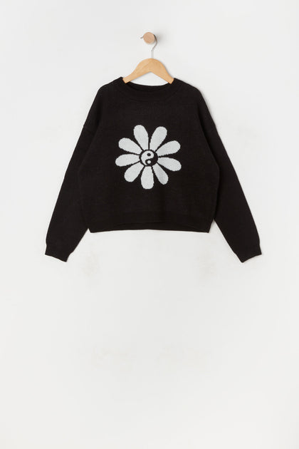 Girls Yin Yang Daisy Knit Graphic Skimmer Sweater – Urban Planet