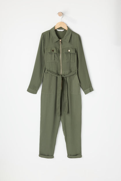 Girls Zip Front Belted Utility Jumpsuit Urban Planet