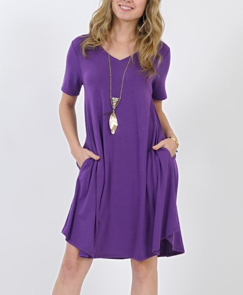 Womens Purple Pocket Dress  Short Midi Dress – MomMe and More