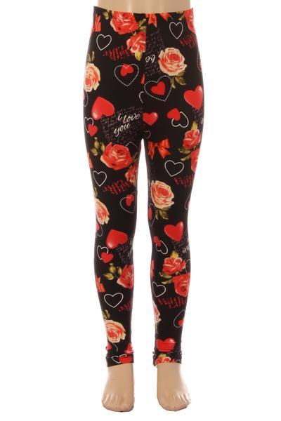 S/M Lularoe Kids Leggings Valentine's Day Amore Hearts on Black NEW Size  2-6