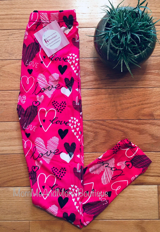 Lularoe Leggings OS Womens Pink and Red Hearts Valentines Day Love Cupid  XOXOXO