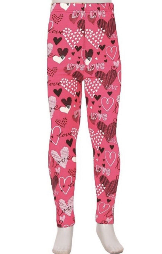 Toddler Girls Red & Pink Heart Leggings Valentines Day Stretch